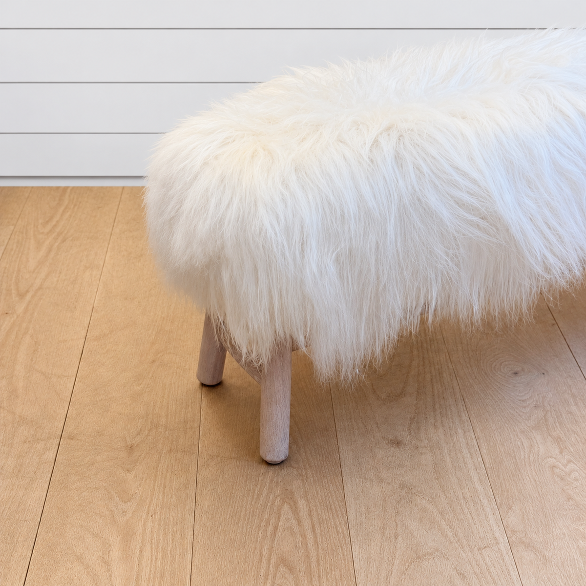 off-white sheepskin bench