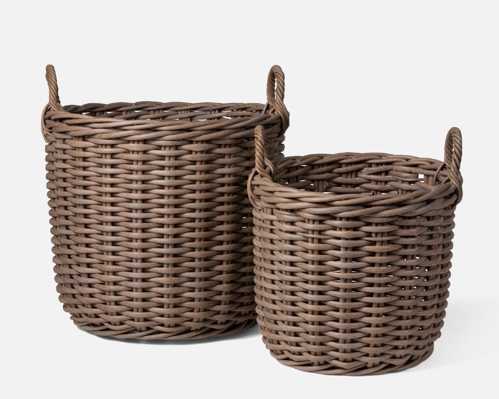 round faux wicker outdoor basket set