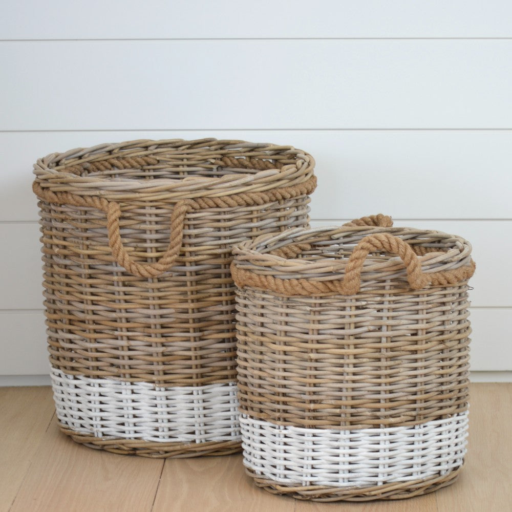 white stripe round basket, small