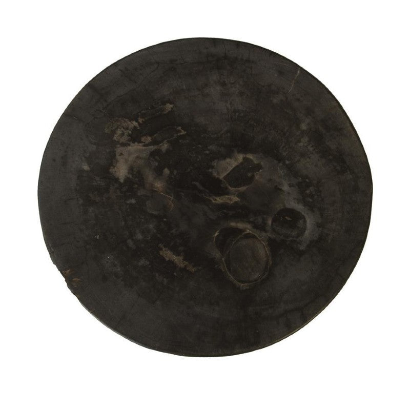 petrified wood round black stool