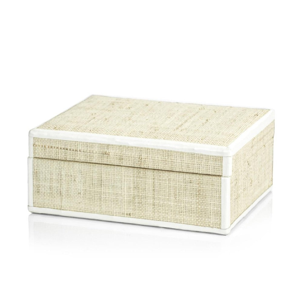 raffia box with leather trim, small