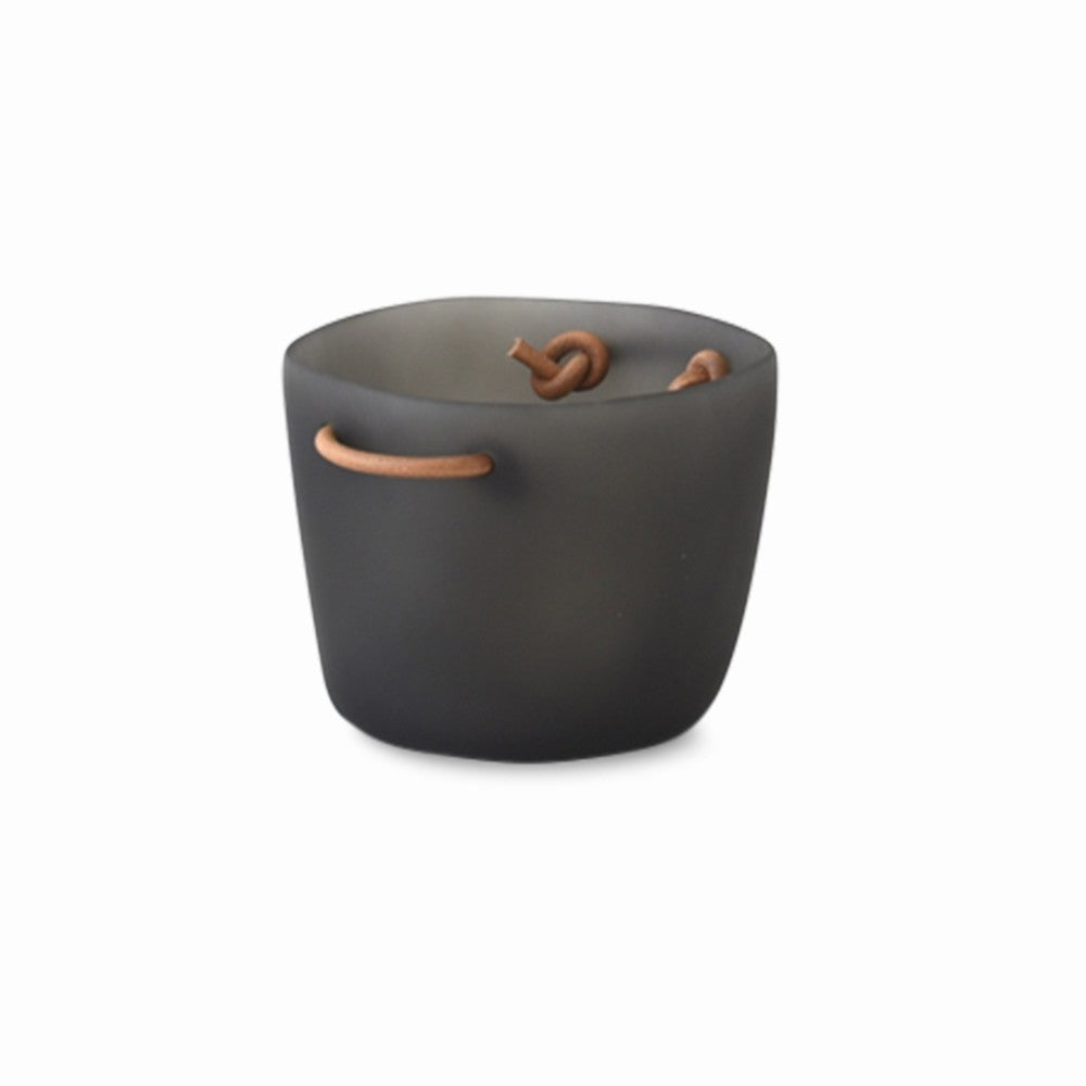 resin ice bucket with leather handles, black