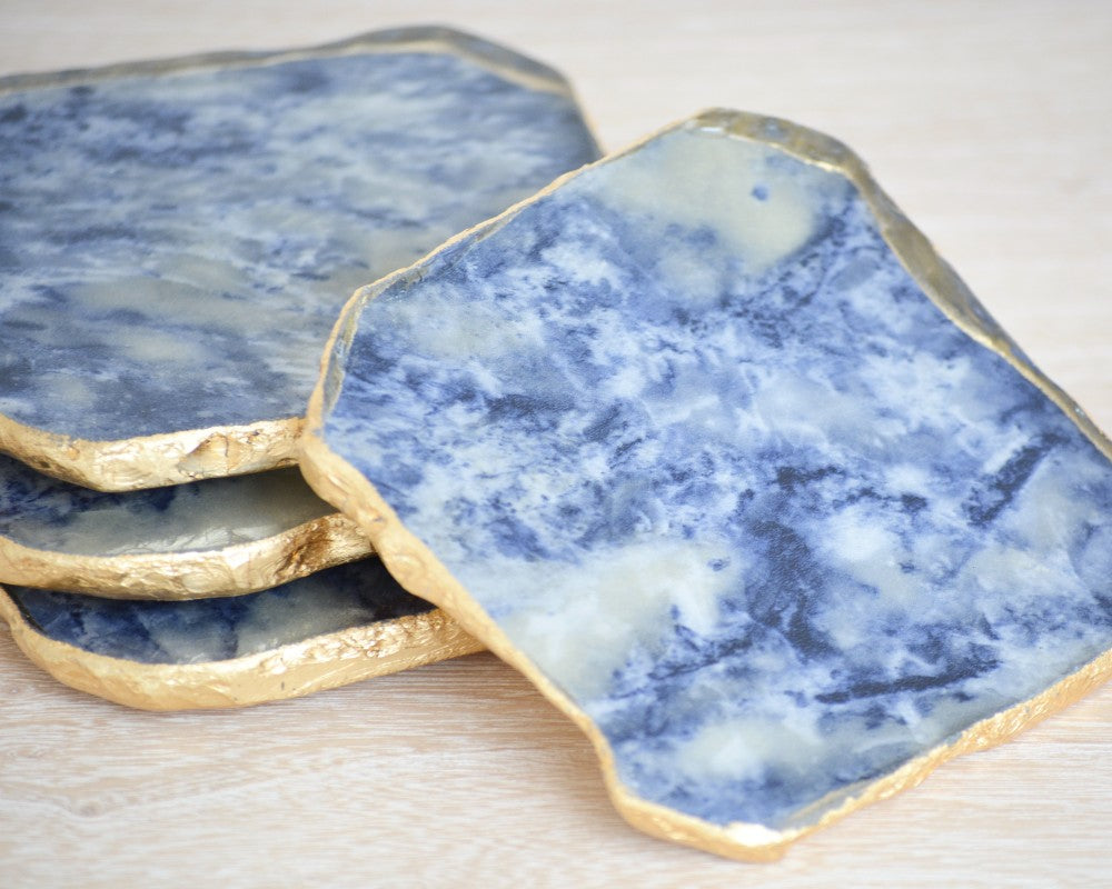 agate blue glass coaster