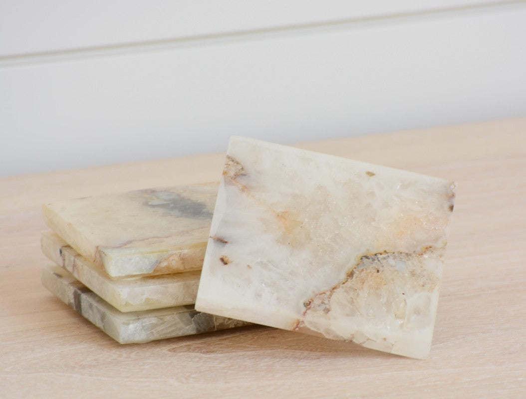 white agate coaster set