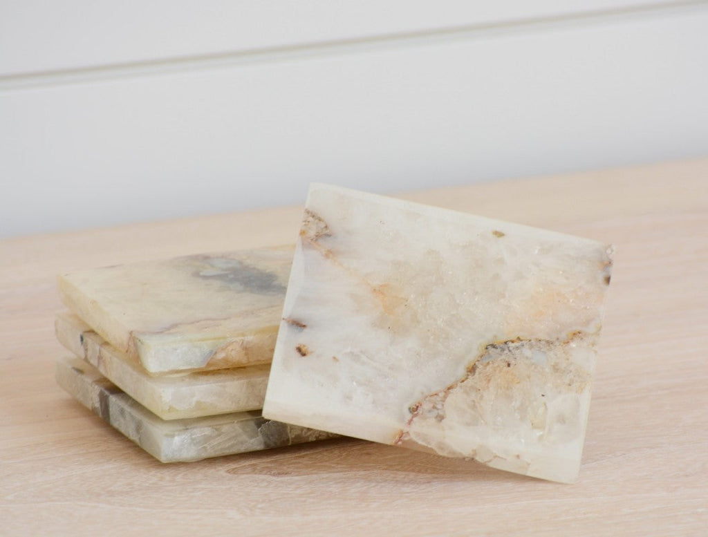 white agate coaster set