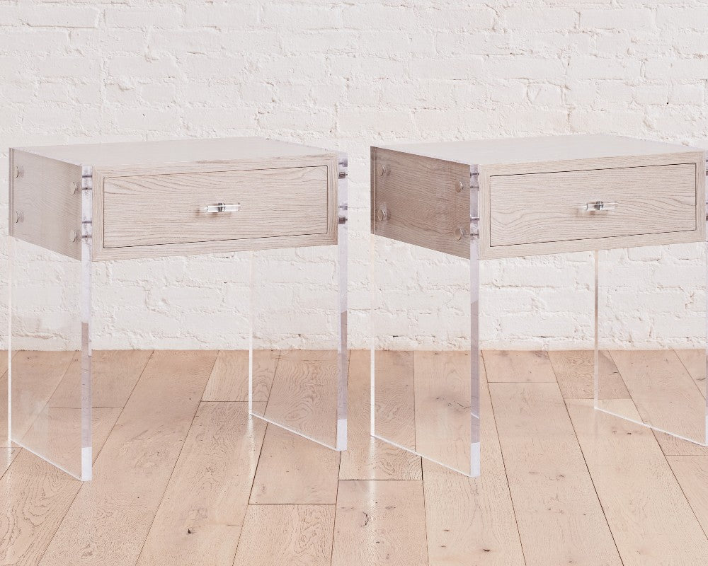 the homenature dune cerused silver oak and lucite end table
