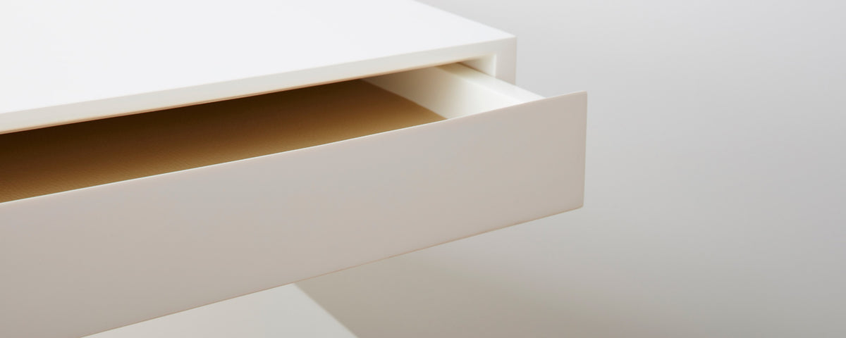 triple drawer white lacquer end table