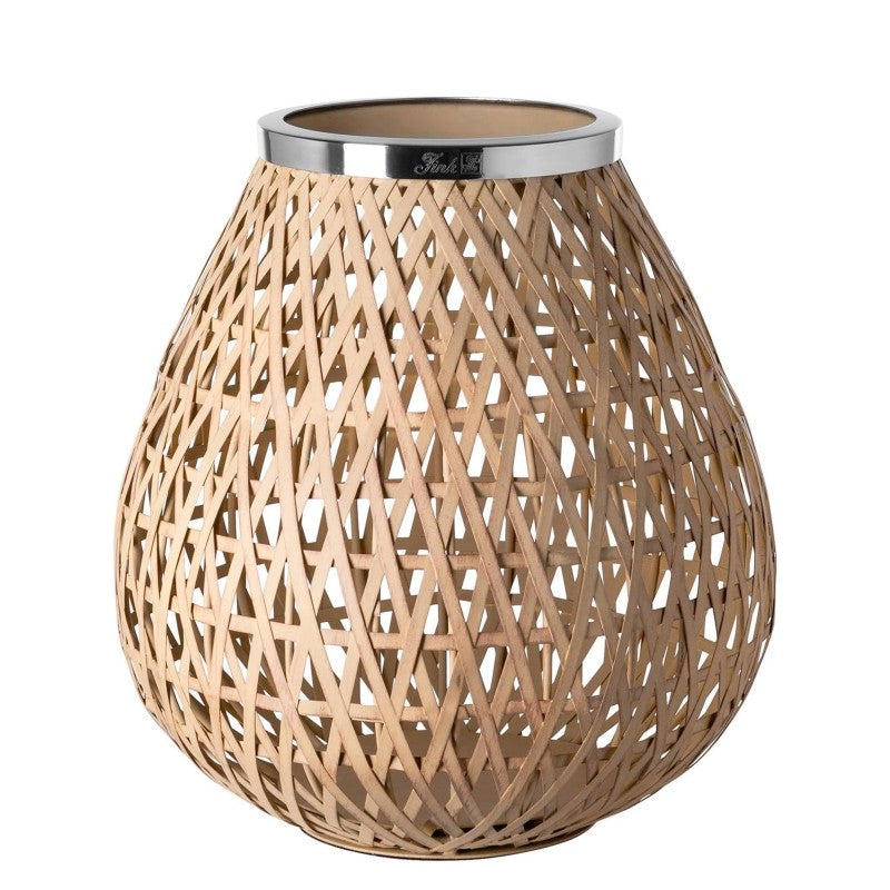 rattan & nickel lantern, large