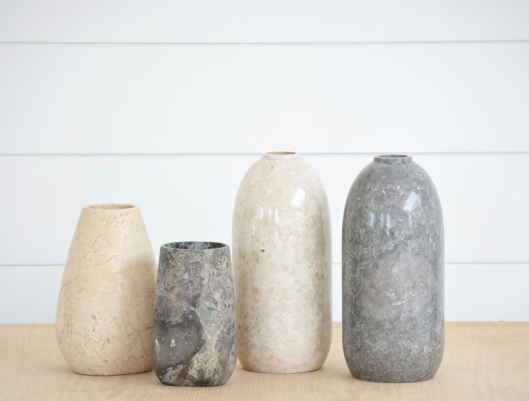 carved marble vase - beige