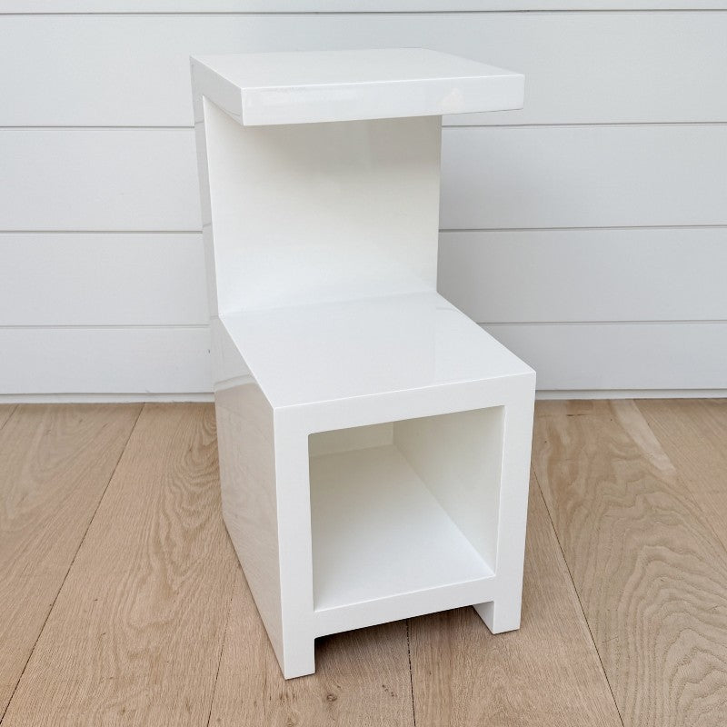 laquer table with open shelf - white