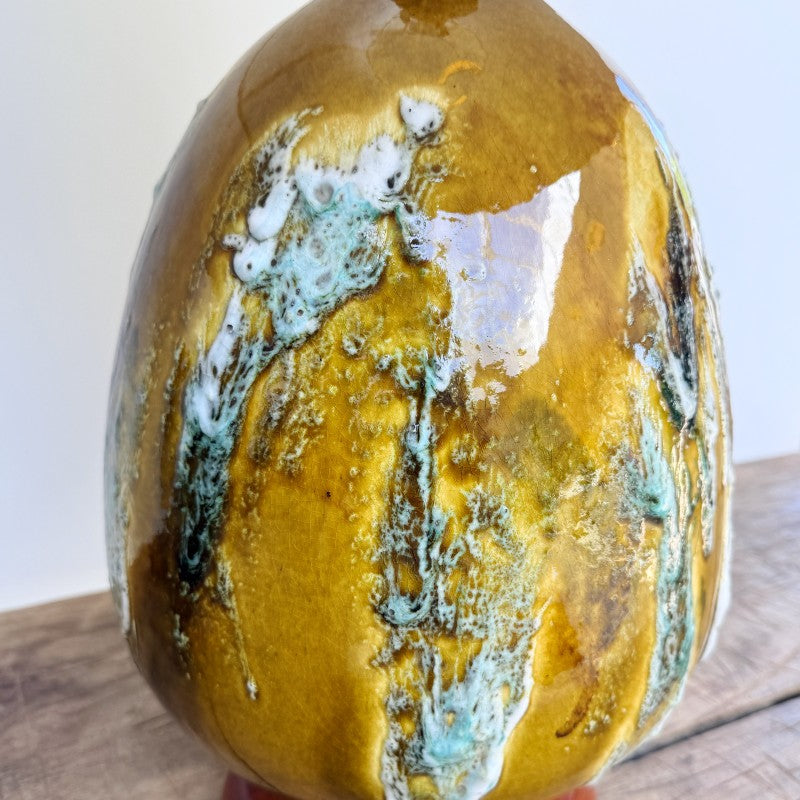 vintage pair of drip glaze table lamps