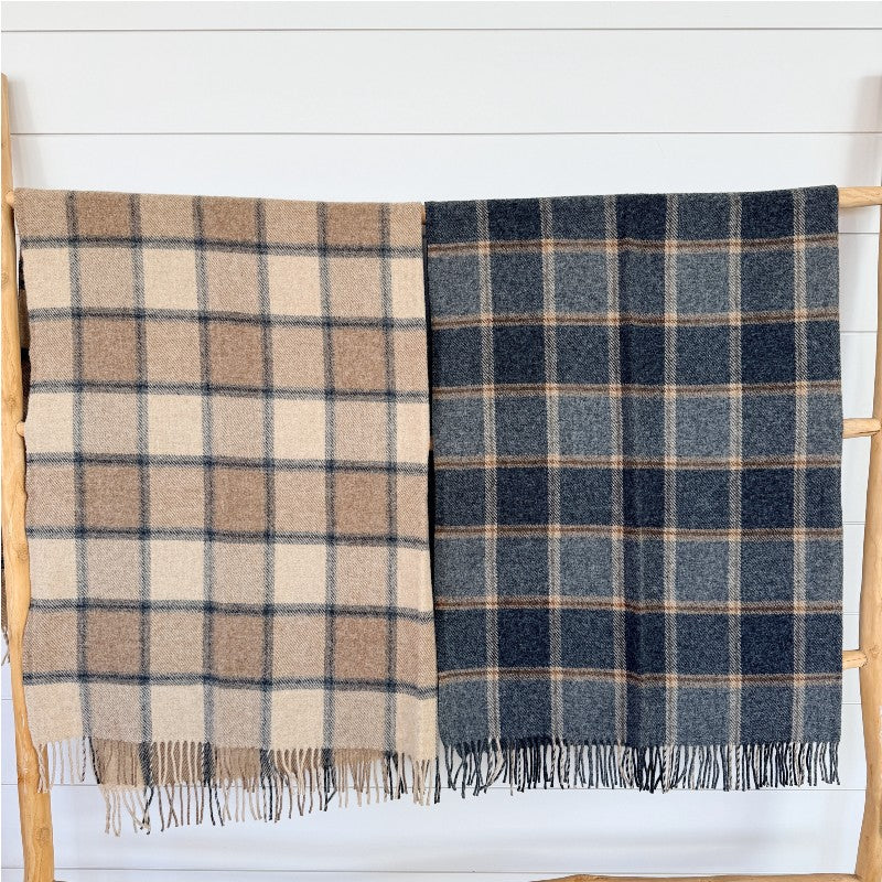 plaid throw, grey