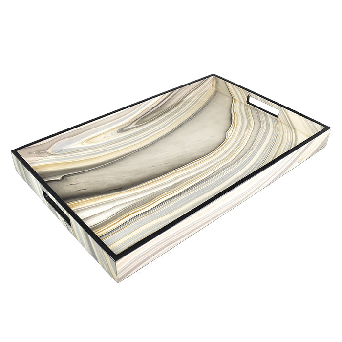 marbleized lacquer tray w/black trim 14 x 22