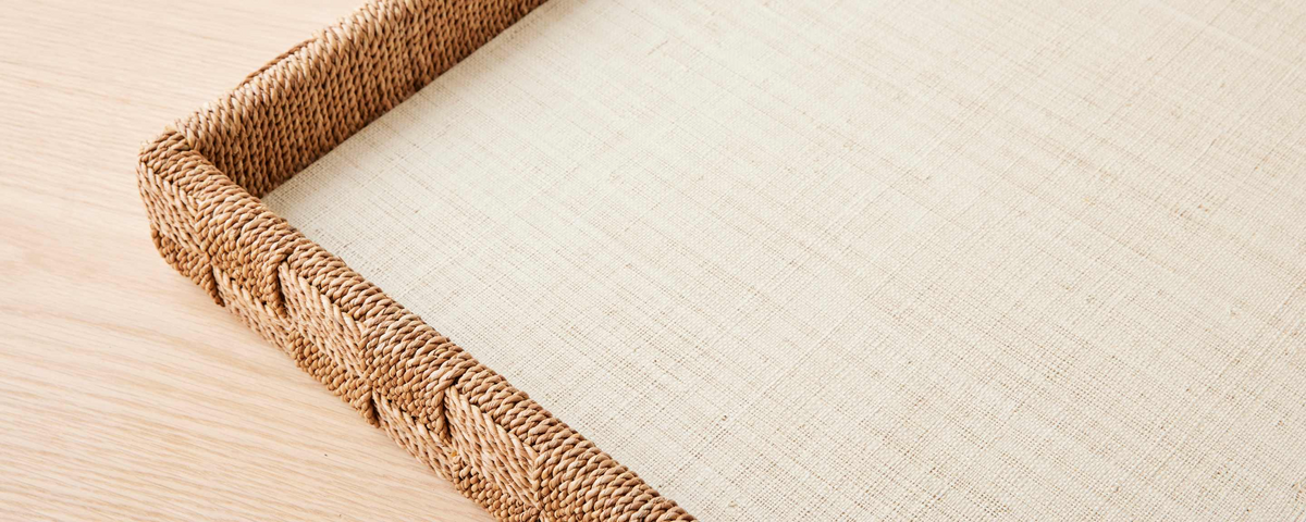 tan rope & raffia tray, extra large