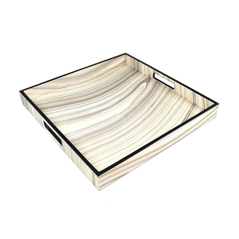 marbleized lacquer tray w/black trim 16 x 16