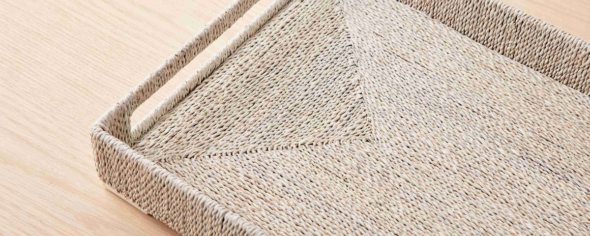 abaca white sand rectangular tray, large