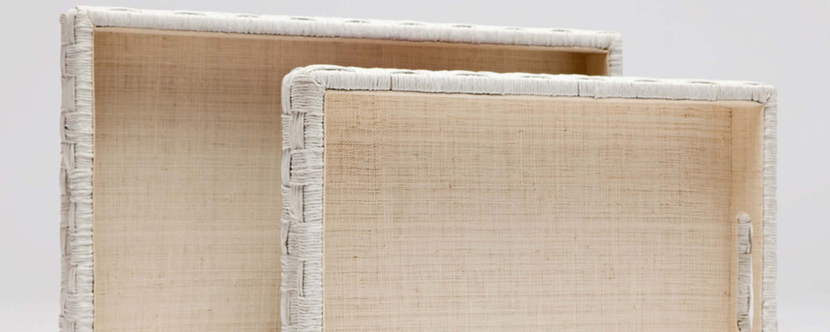 white rope & raffia tray, large