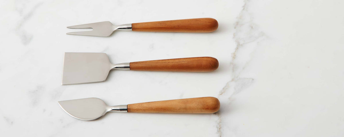 reclaimed teak and stainless steel cheese set