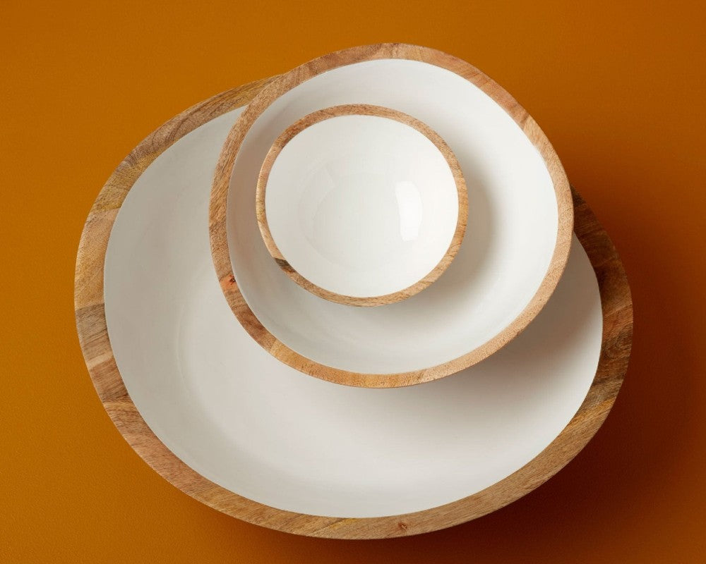 XL mango wood enamel shallow bowl
