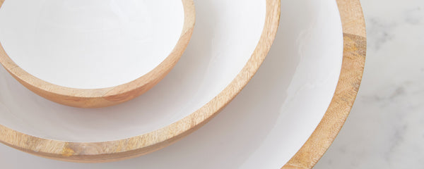 mango wood and white enamel tray at homenature stores