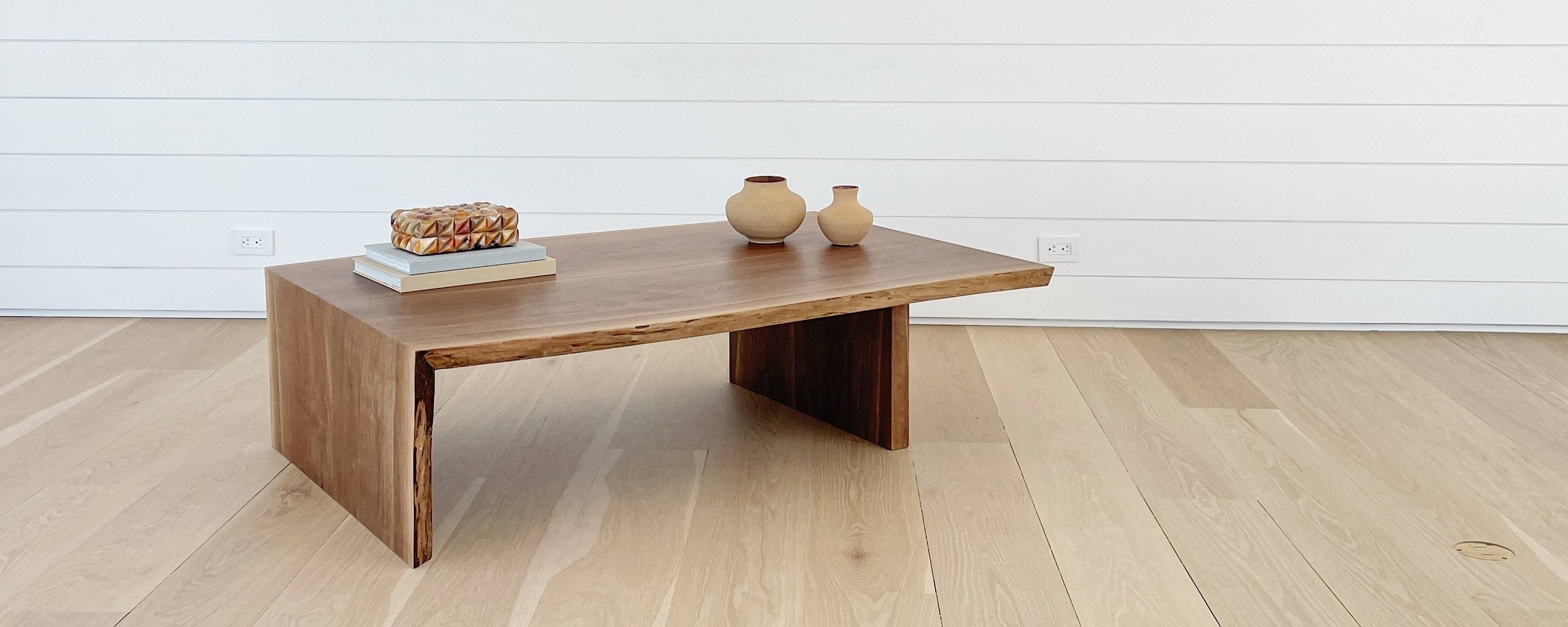 the walnut slab waterfall coffee table