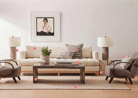 our del mar sofa with vintage lounge chairs