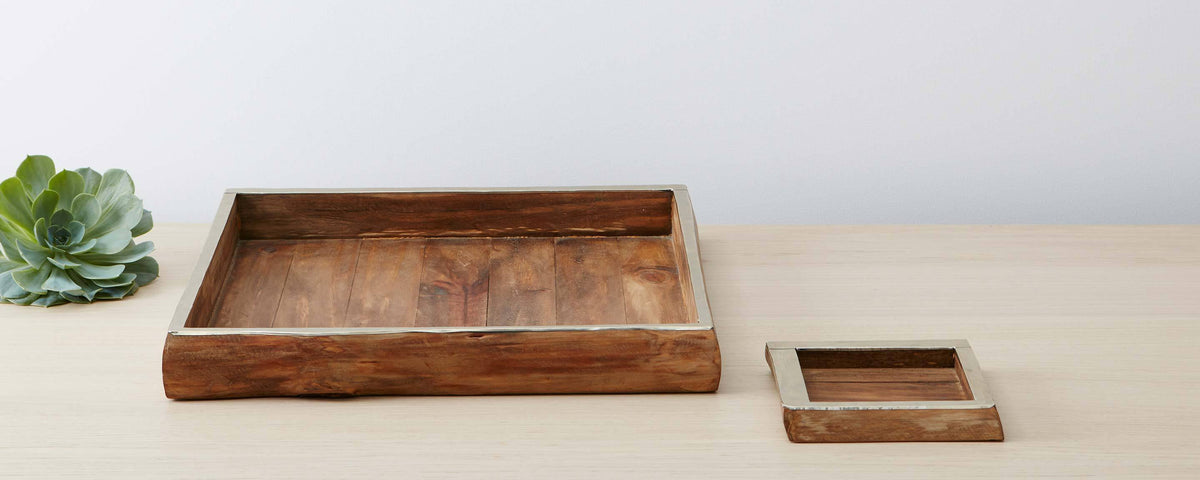 pine and silver trim square trays