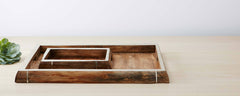 pine and silver trim rectangular trays
