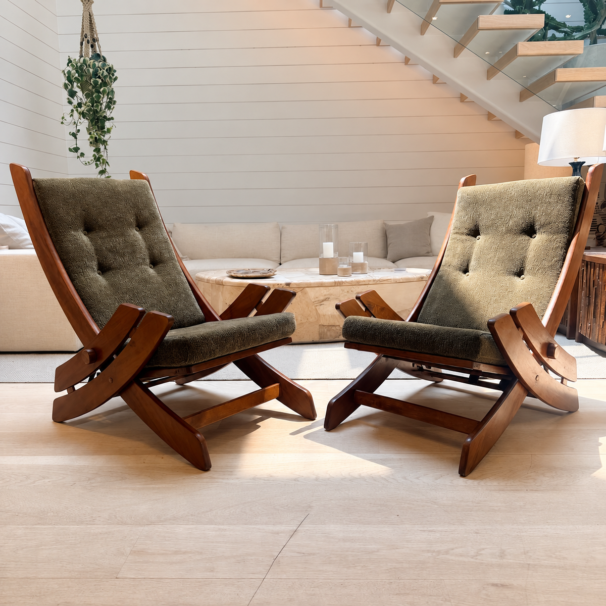 vintage pair of 70's lounge chairs
