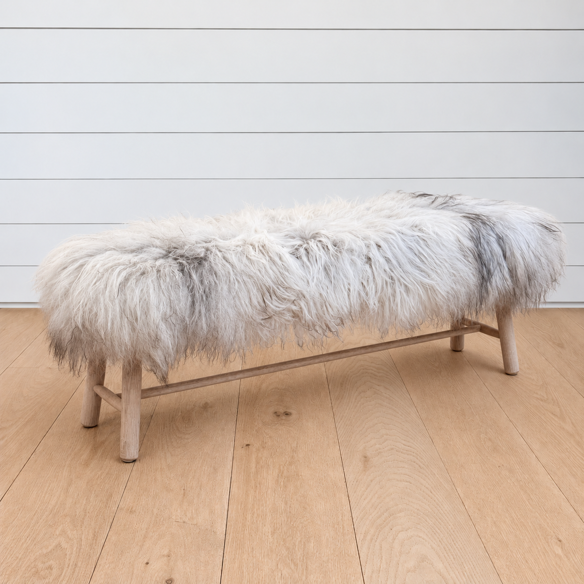 natural & grey sheepskin bench