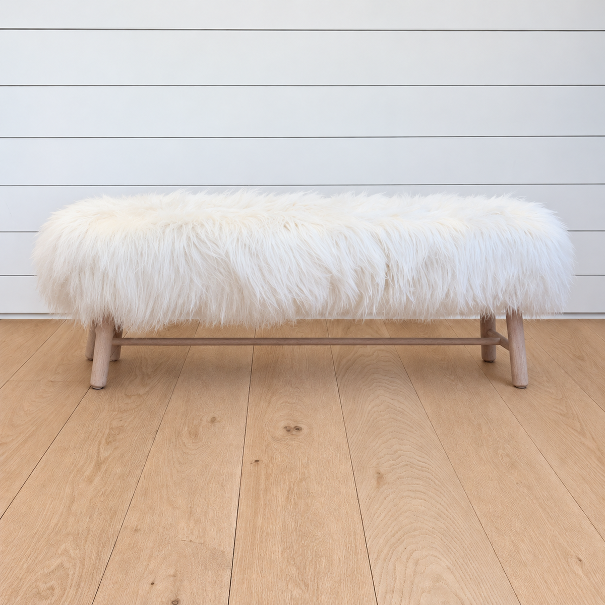 off-white sheepskin bench