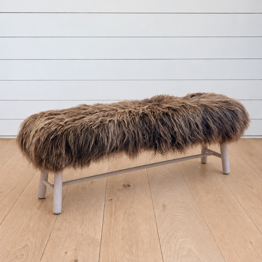 brown sheepskin bench