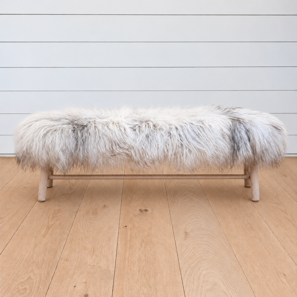 natural & grey sheepskin bench