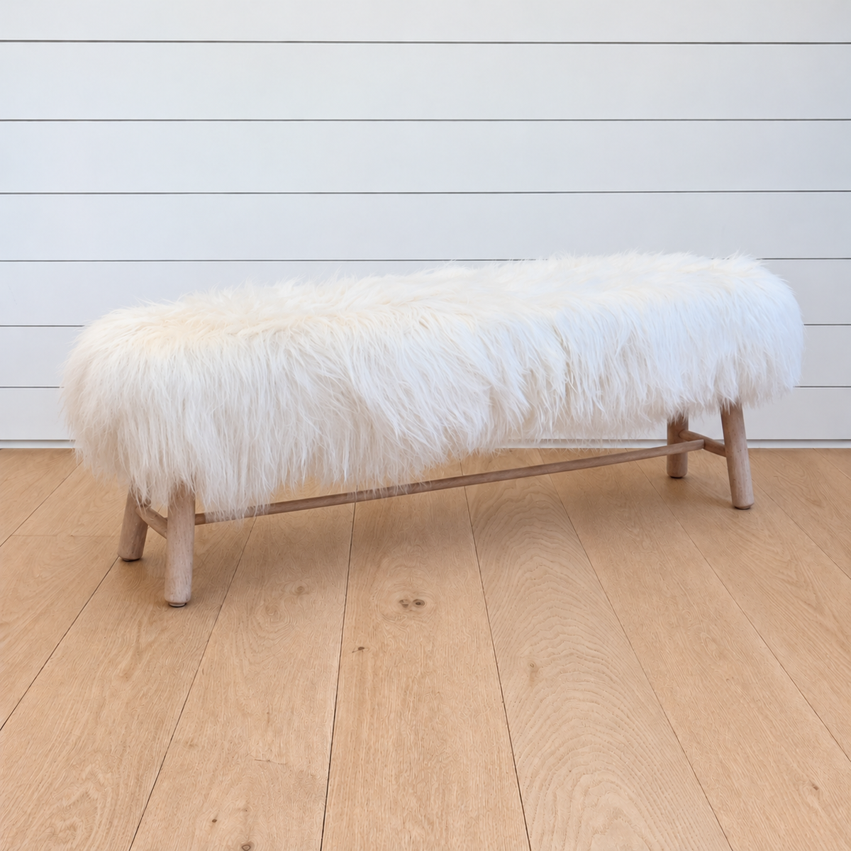 off-white sheepskin bench