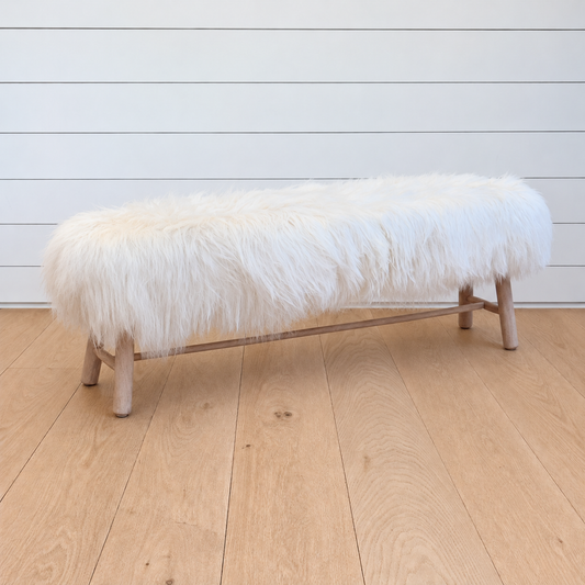 off-white sheepskin bench