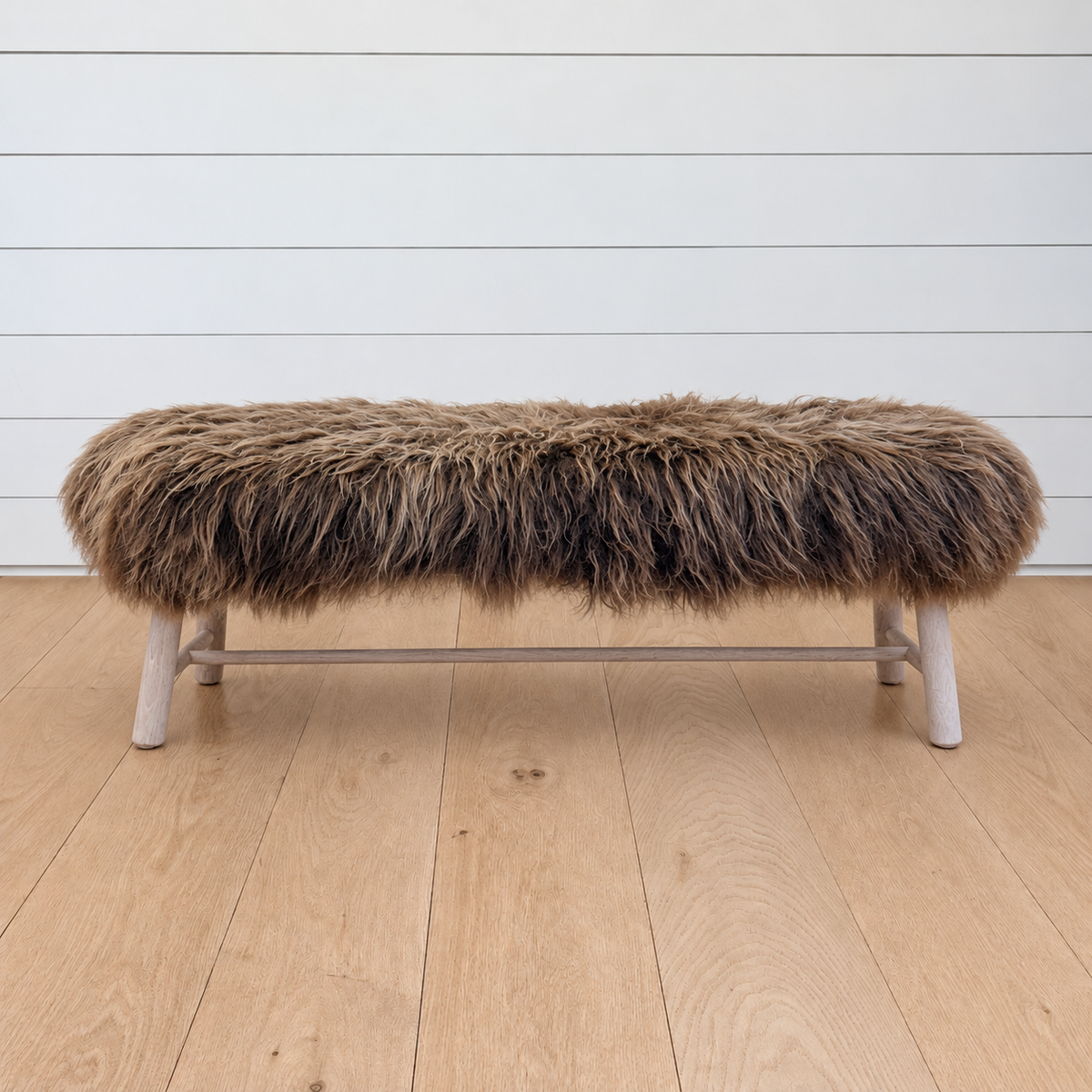 brown sheepskin bench