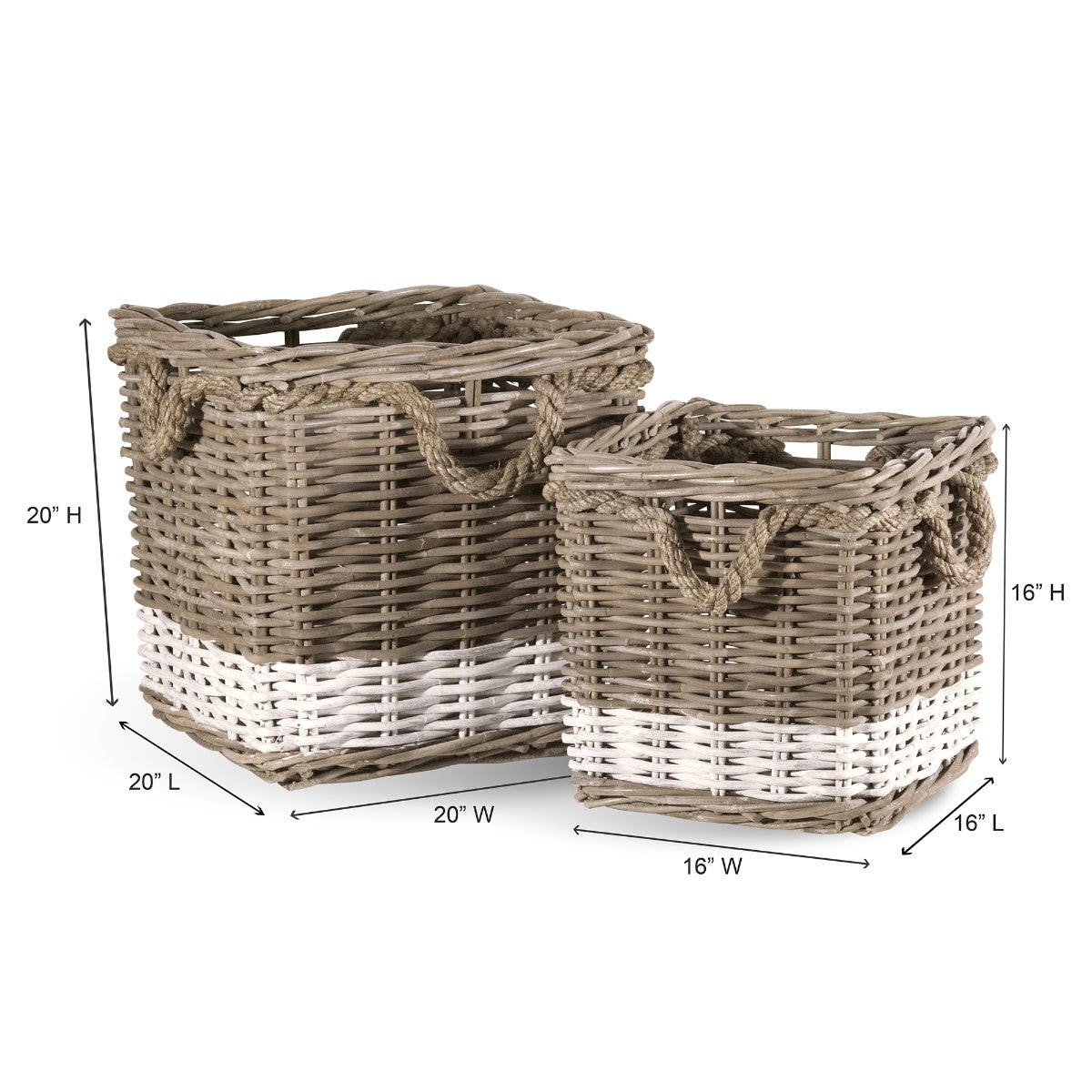 square rattan basket with stripe, large