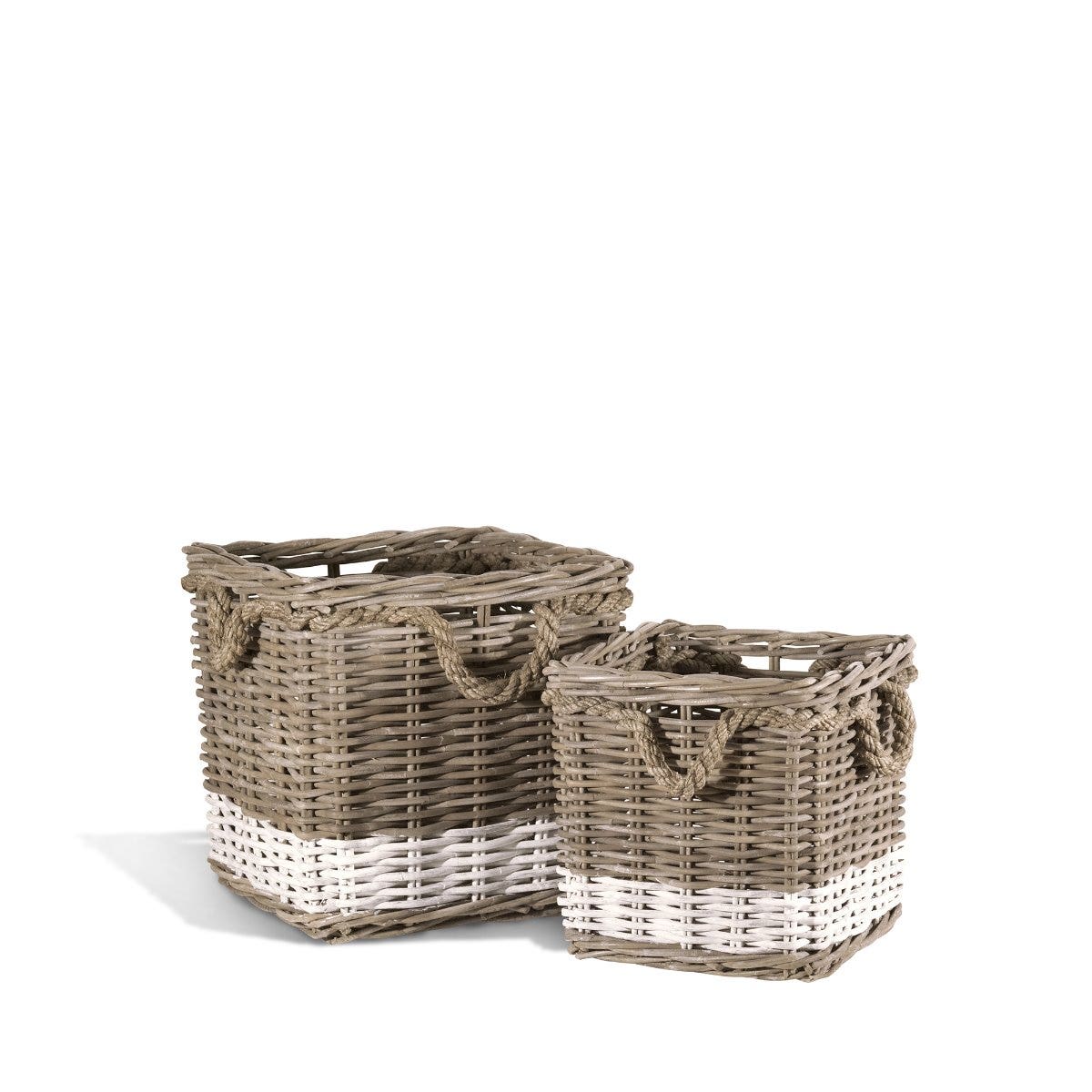 square rattan basket with stripe, small