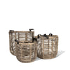 open rattan basket with leather handles, medium