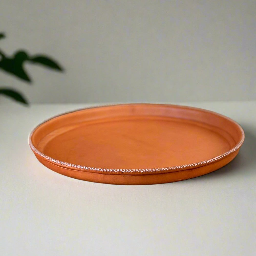 leather wrapped round tray