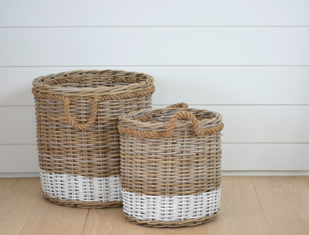 white stripe round basket collection