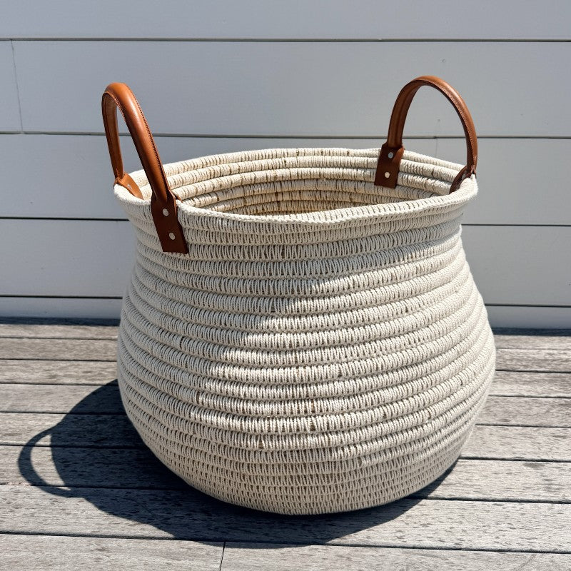 white cotton & seagrass basket, small