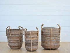 round rattan basket collection with rope handles