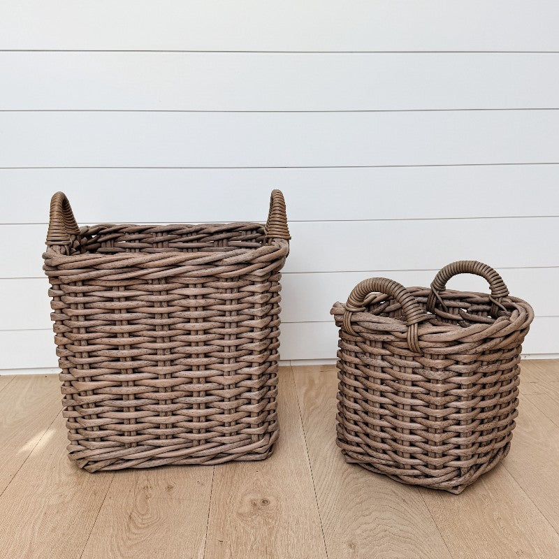 faux wicker square baskets, set of 2