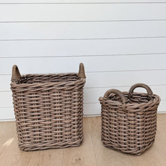 faux wicker square baskets, set of 2