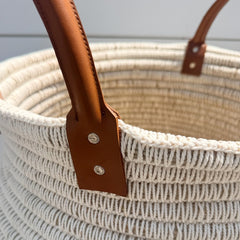 white cotton & seagrass basket, small
