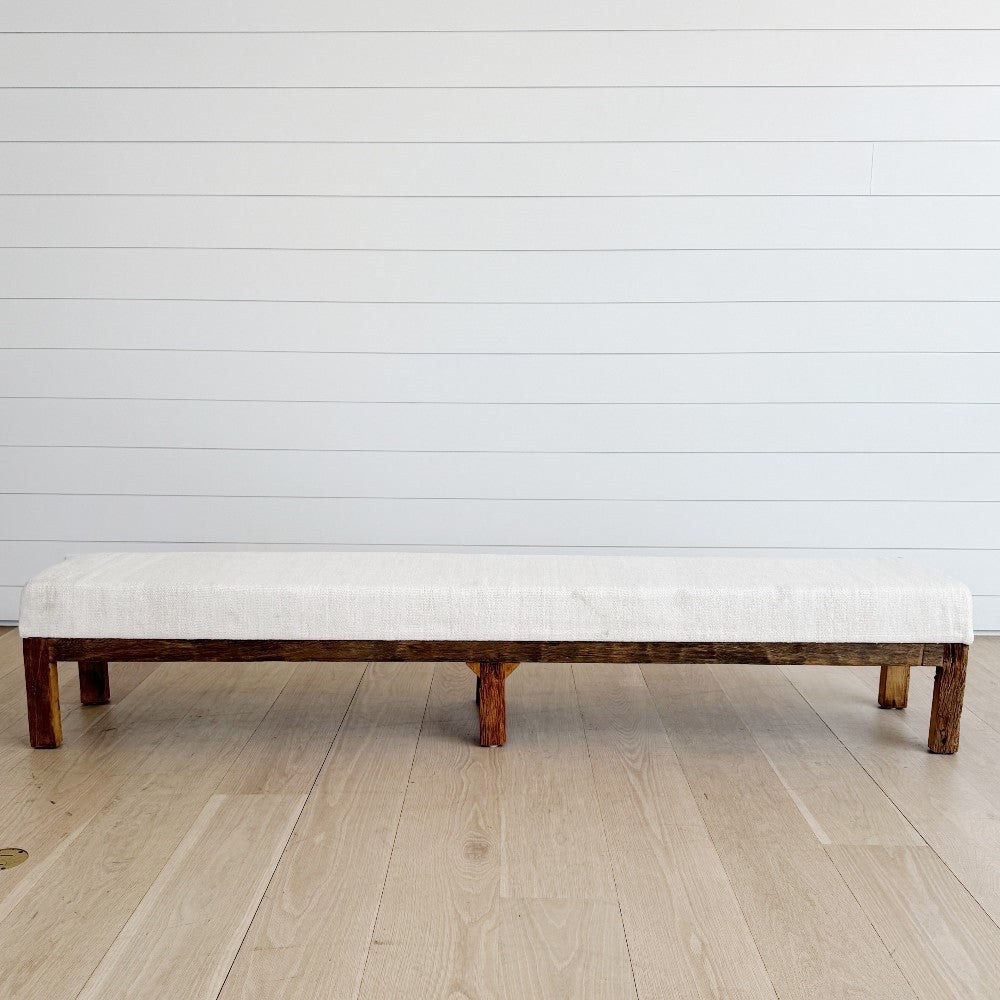 hemp kilim & oak bench 96"