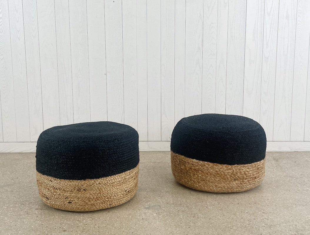 jute pouf in natural and black
