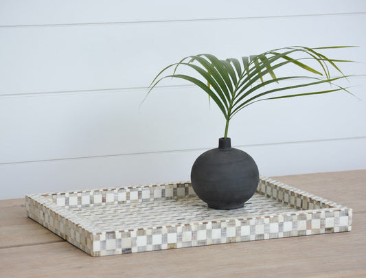 etched grid bone rect. tray