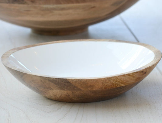mango wood enamel shallow bowl - medium